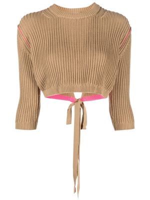 Semicouture ribbed-knit cropped top - Neutrals