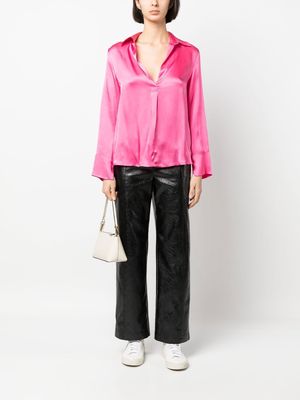Semicouture satin long-sleeve polo top - Pink