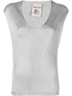 Semicouture sleeveless V-neck knitted top - Silver