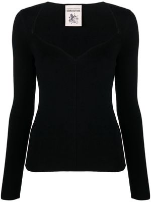 Semicouture sweetheart-neck knitted top - Black