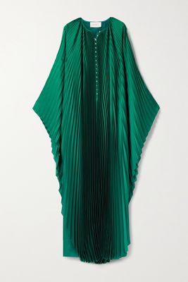SemSem - Crystal-embellished Plissé-satin Maxi Dress - Green