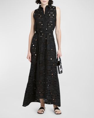 Sengale Lace Belted Sleeveless Maxi Shirtdress