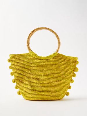 Sensi Studio - Baby Bamboo-handle Pompom Straw Basket Bag - Womens - Yellow
