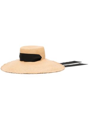 Sensi Studio frayed-brim straw cordovan hat - Neutrals
