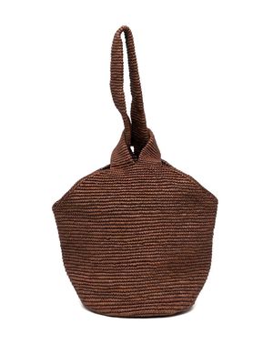Sensi Studio Pullthrough straw tote bag - Brown