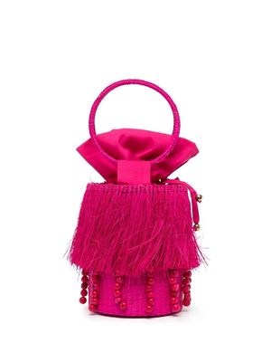 Sensi Studio Seashells And Beads frayed mini bucket bag - Pink
