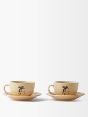 Sensi Studio - Set Of Two Trazos Sicilia Ceramic Cup & Saucer - Womens - Cream Black