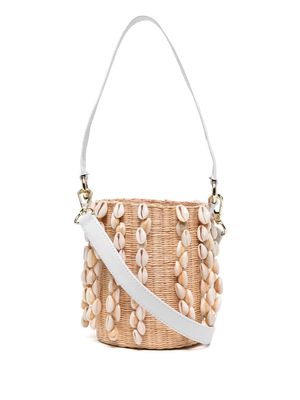 Sensi Studio shell-detail straw bucket bag - Brown