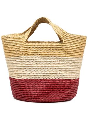 Sensi Studio stripe straw tote bag - Red