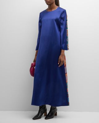 Senta Kipos-Print Colorblock Lone-Sleeve Maxi Dress