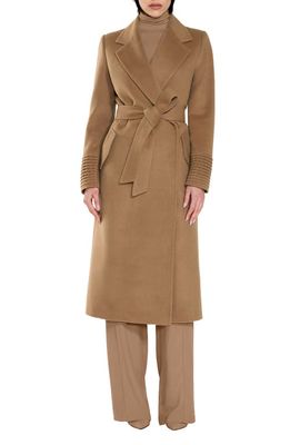 SENTALER Belted Alpaca Blend Wrap Coat in Dark Camel