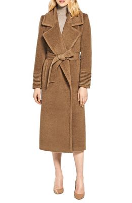 SENTALER Bouclé Wool & Alpaca Blend Wrap Coat in Dark Camel