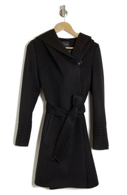 SENTALER Hooded Alpaca & Wool Wrap Coat in Black