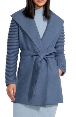 SENTALER Rib Sleeve Alpaca & Wool Wrap Coat in Dusty Blue