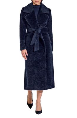 SENTALER Wool & Alpaca Blend Bouclé Wrap Coat in Midnight Blue