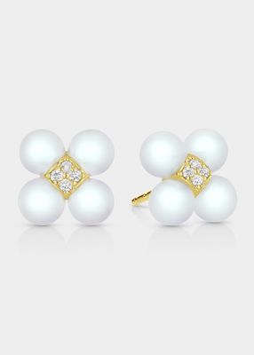 Sequence Pearl and Diamond Stud Earrings