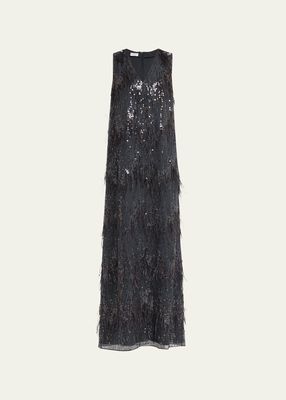 Sequin and Ostrich Feather Embellished Gown