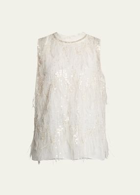 Sequin and Ostrich Feather Embellished Tank Top