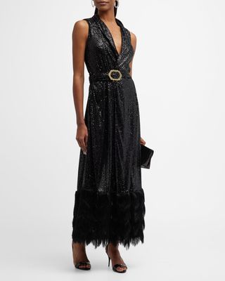 Sequin Belted Duster with Fringe
