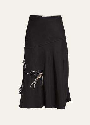 Sequin-Embellished Bird Wool Midi Skirt