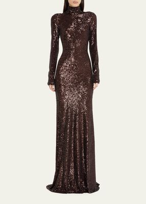 Sequin-Embellished High-Neck Gown