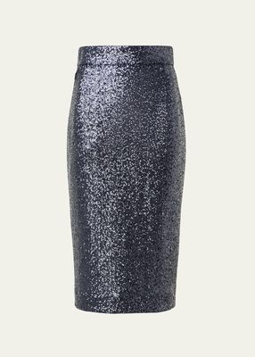 Sequin-Embellished Jersey Pencil Skirt