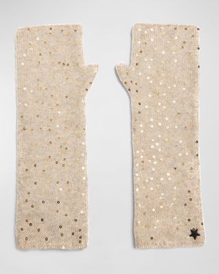 Sequin-Embellished Knit Fingerless Gloves