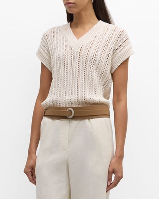 Sequin-Embellished Knit V-Neck Vest