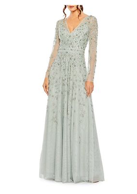 Sequin-Embellished Long-Sleeve Gown