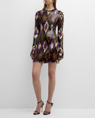 Sequin Embellished Long-Sleeve Mini Dress