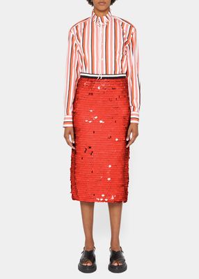 Sequin-Embellished Midi Skirt with Contrast Waistband