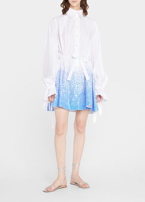 Sequin-Embellished Poplin Belted Shirtdress