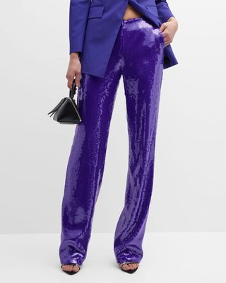 Sequin Embellished Straight-Leg Trousers