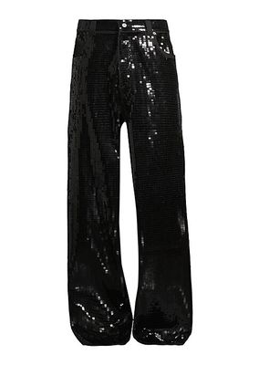 Sequin-Embellished Stretch Wide-Leg Jeans