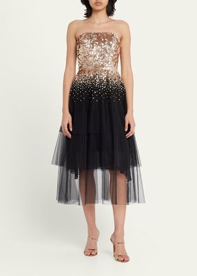 Sequin Embellished Tiered Tulle Cocktail Dress