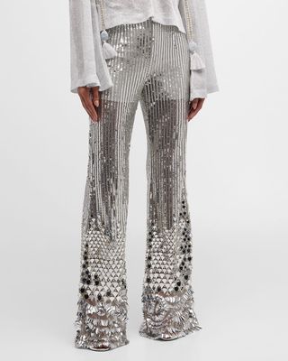 Sequin Embroidered Flare Trousers