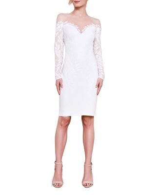 Sequin-Embroidered Long-Sleeve Illusion Dress
