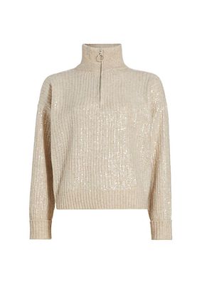 Sequin-Embroidered Quarter-Zip Sweater