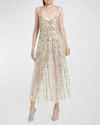 Sequin Embroidered Sheer Cocktail Dress