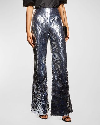 Sequin Embroidered Side-Stripe Flare Pants