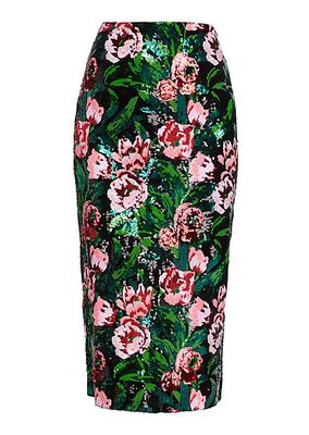 Sequin Floral Midi-Skirt