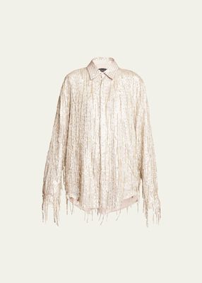 Sequin Fringe Embroidered Collared Shirt