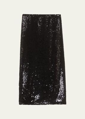 Sequin High-Slit Midi Pencil Skirt