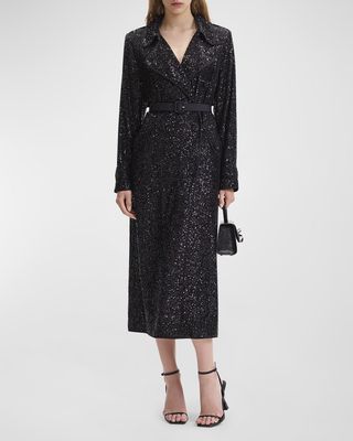 Sequin Knit Trench Coat
