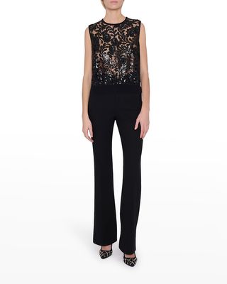 Sequin Lace-Insert Cashmere Tank Top