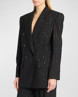 Sequin Pinstripe Long Oversized Blazer Jacket