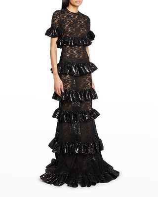 Sequin Ruffles Lace Gown