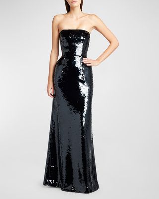 Sequin Strapless A-Line Gown