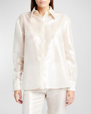 Sequined Button Up Blouse