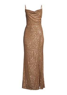 Sequined Cowlneck Gown